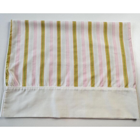 Vintage 70s pillowcase, striped pink yellow and white, single pillow sham - Picture 5 of 9